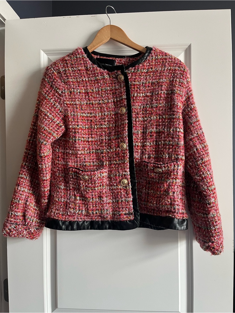 English Factory Pink Tweed Blazer with Black Trim
